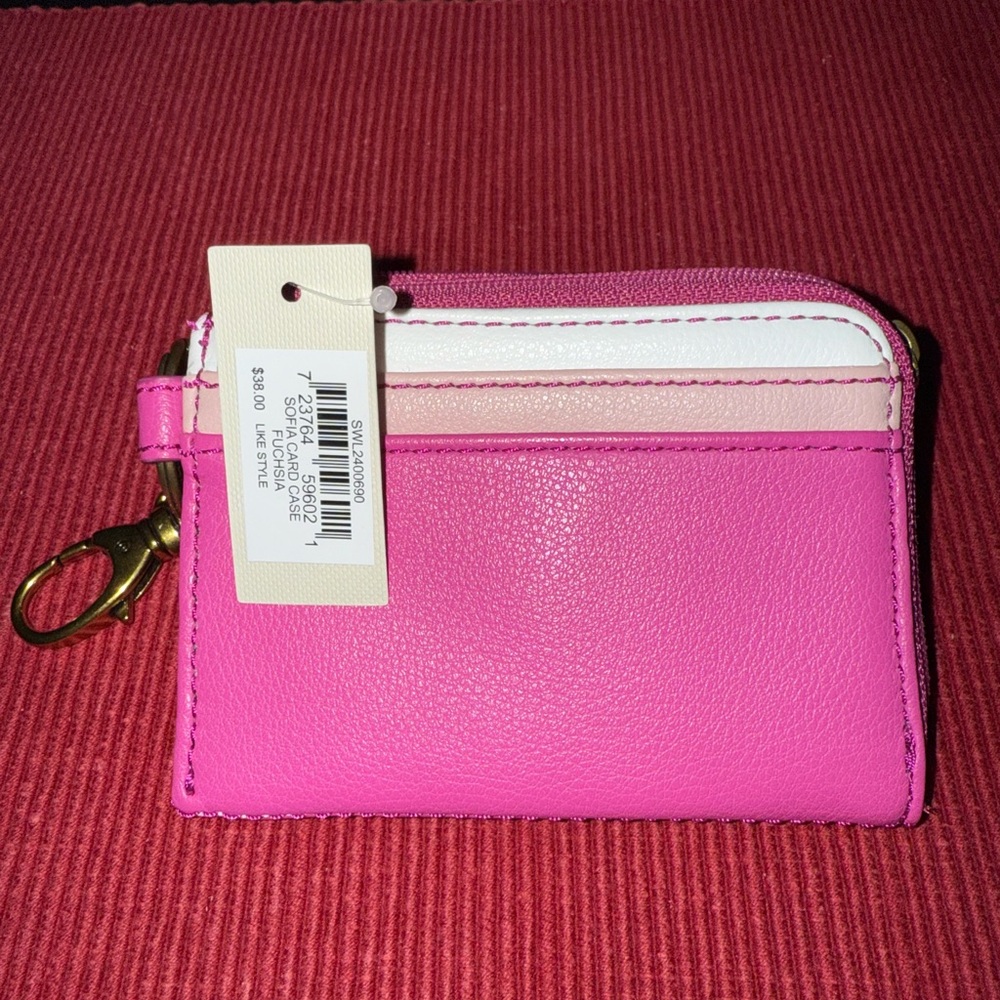 NWT Pink Fossil Leather Card Holder with Gold Clasp